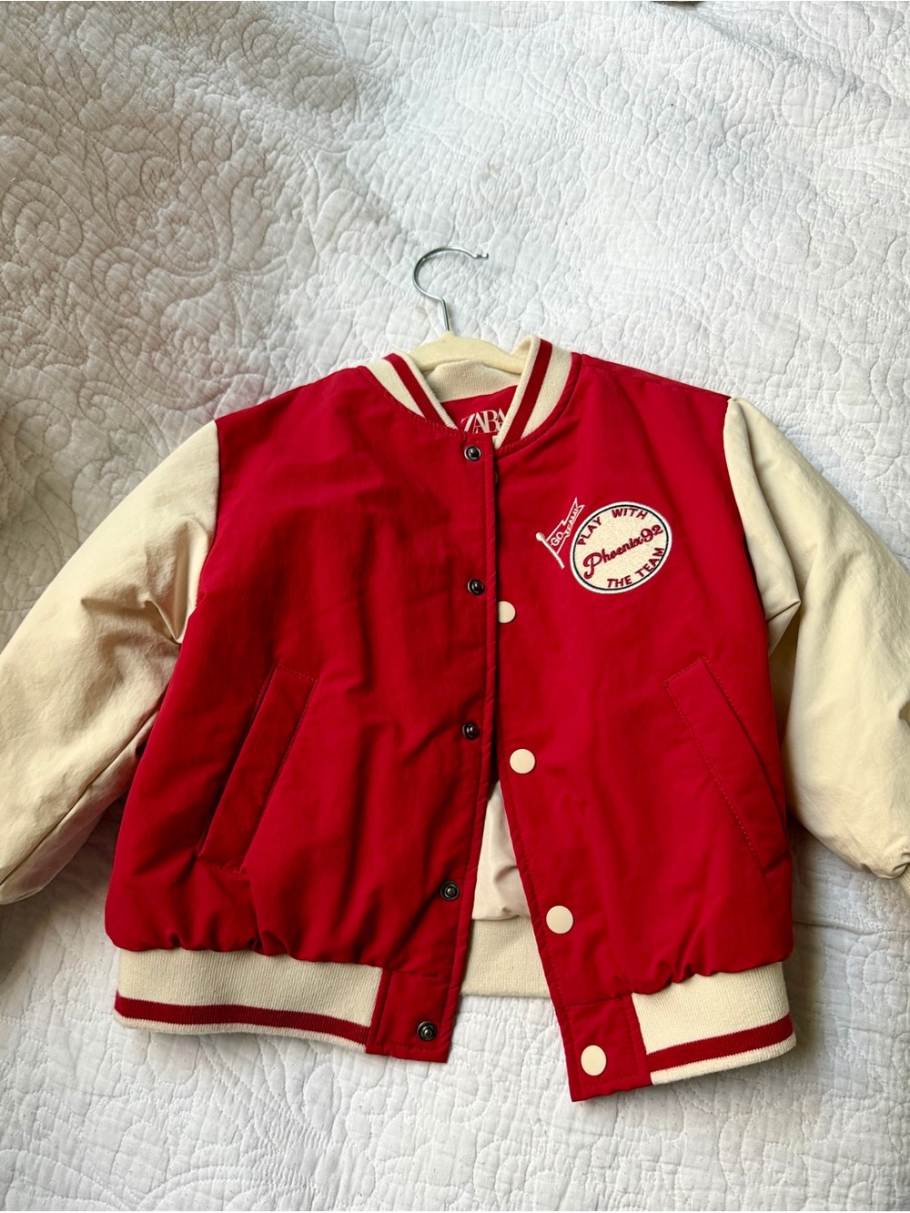 Zara Red and Cream Kids Varsity Jacket